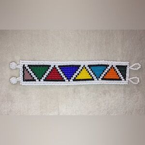 UNIQUE New colourful handcrafted bead loom bracelet cuff, tribal style, white